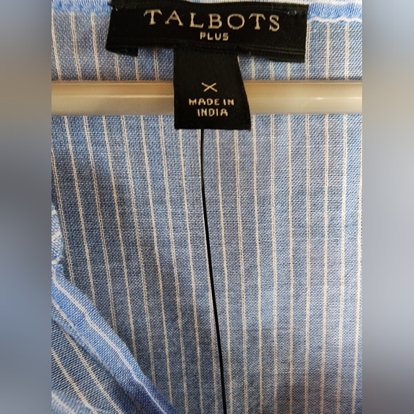 Talbots Band Collar Popover Sunny Stripe Blue and White Plus Size X - Picture 4 of 12